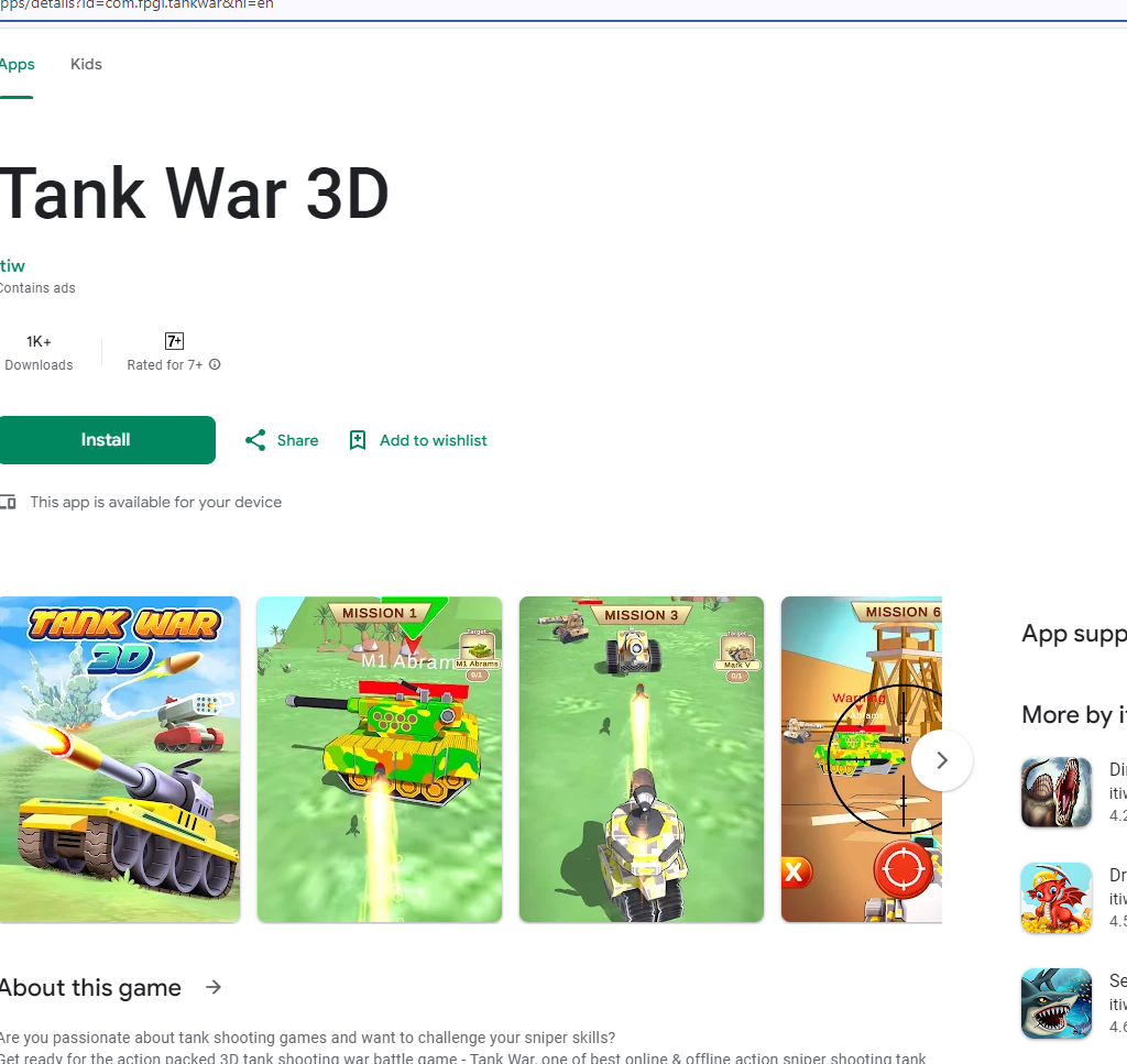 Downloading Tank World War 3D on Android 